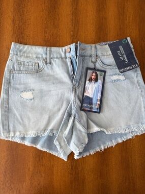 Soundstyle Light Blue Distressed High-Rise Denim Shorts